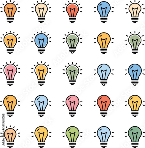 light bulb icons line art bundle set isolated on transparent background
