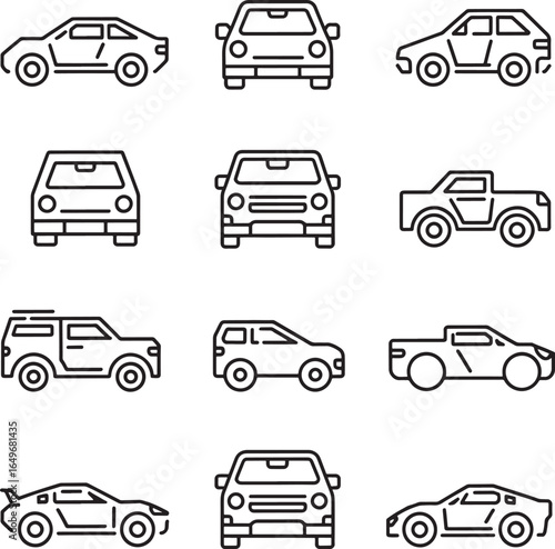 car line art bundle set isolated on transparent background