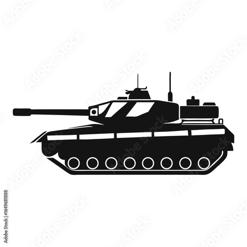 Silhouette of a Military Tank with a Long Barrel and Antennae Design