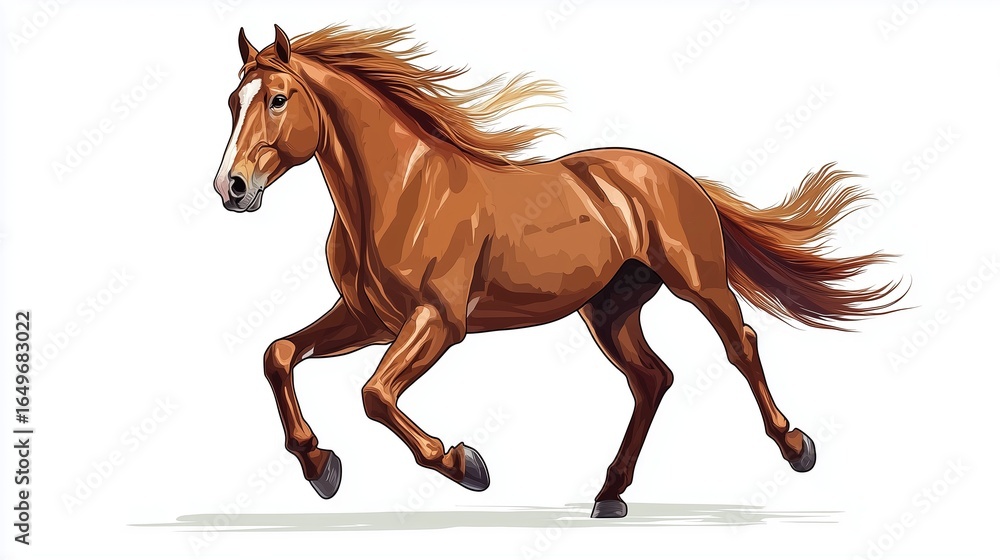 Obraz premium A powerful chestnut horse gallops through an open space, showcasing its strong movement