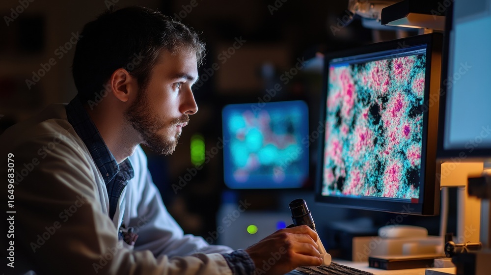 Researcher Analyzing Data on Computer Screen Researcher Analyzing Data on Computer Screen