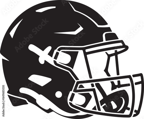 Black and white American football helmet with facemask on white background sport game