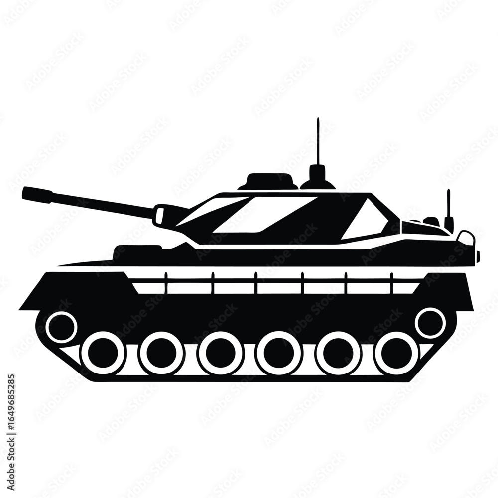 Fototapeta premium Vector Illustration Silhouette of a Military Tank with Cannon and Wheels Detail