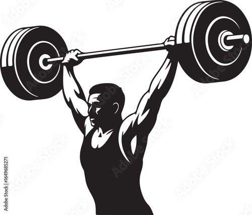Silhouette of a man lifting a heavy barbell overhead weightlifting weightlifter