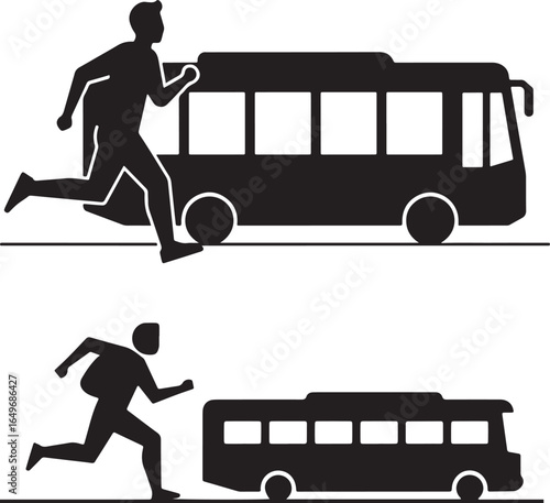 Man running to catch a bus in a dynamic silhouette illustration