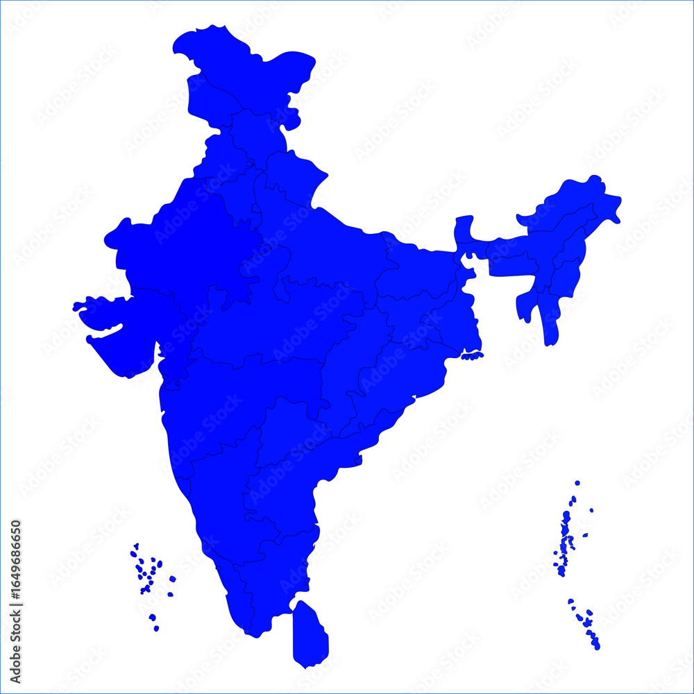 Fototapeta premium Colorful India Map, Vector India map showing state borders, UTs, and capital cities for versatile usage. Indian map state coloured