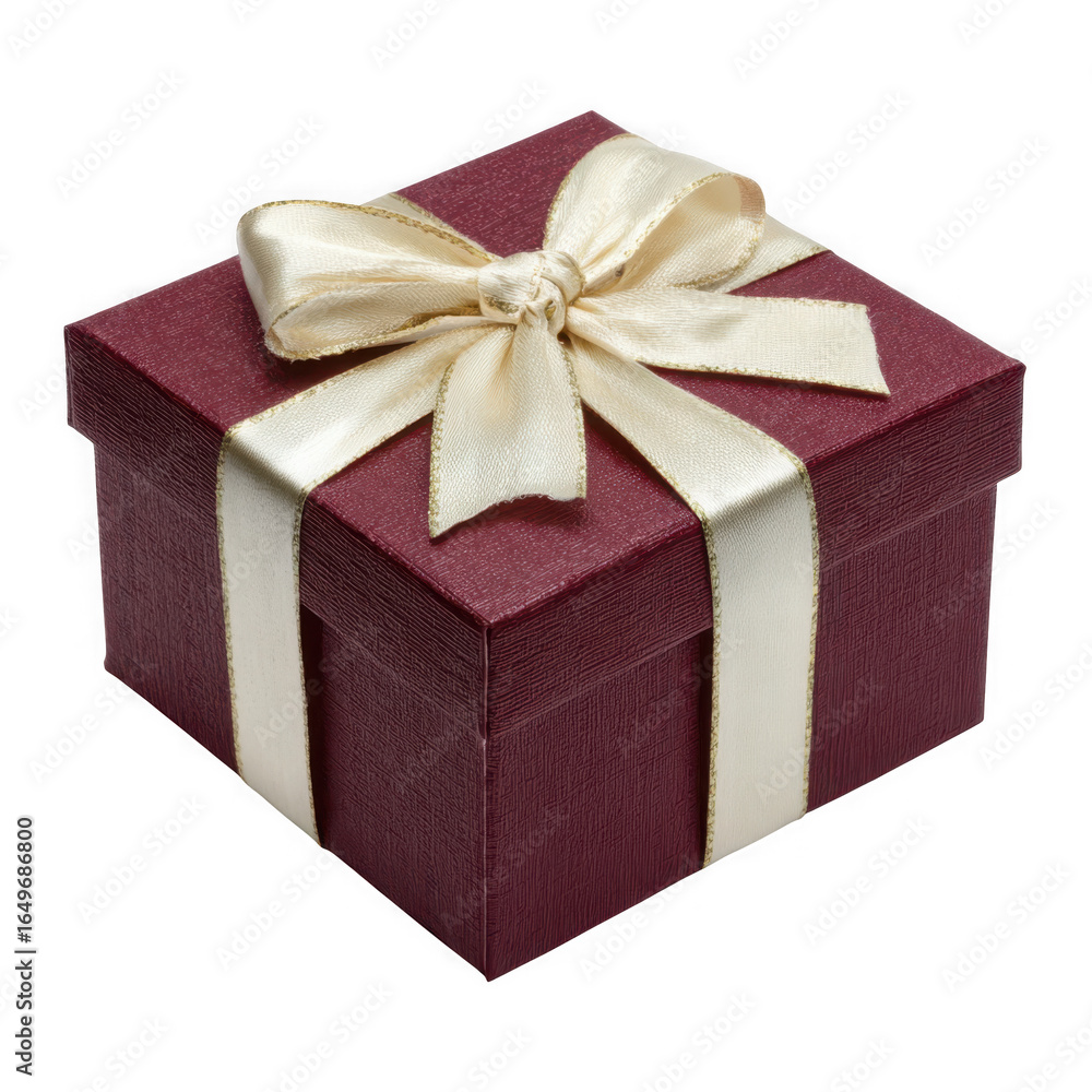 Obraz premium Elegant red gift box with cream ribbon isolated on transparent background