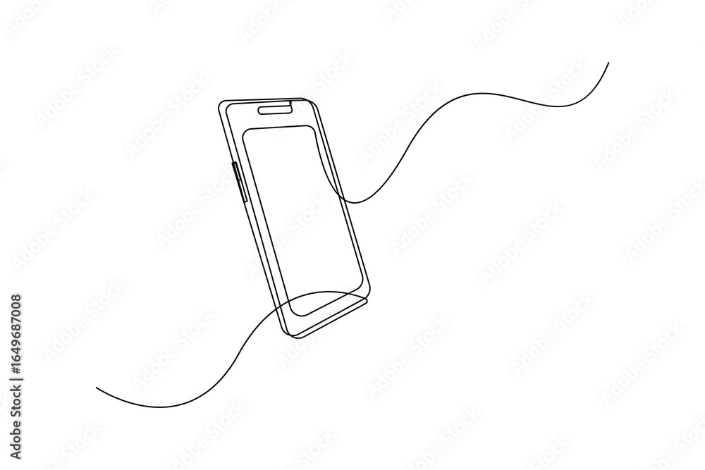Obraz premium Smart phone continuous one line drawing in minimalist style isolated outline vector illustration art