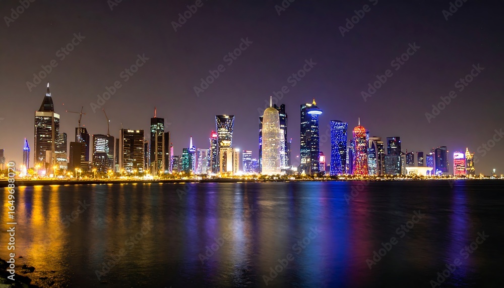 Fototapeta premium City skyline at night, vibrant lights