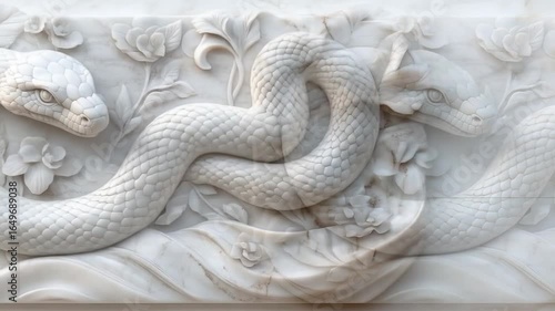 Marble Snake Relief Sculpture.