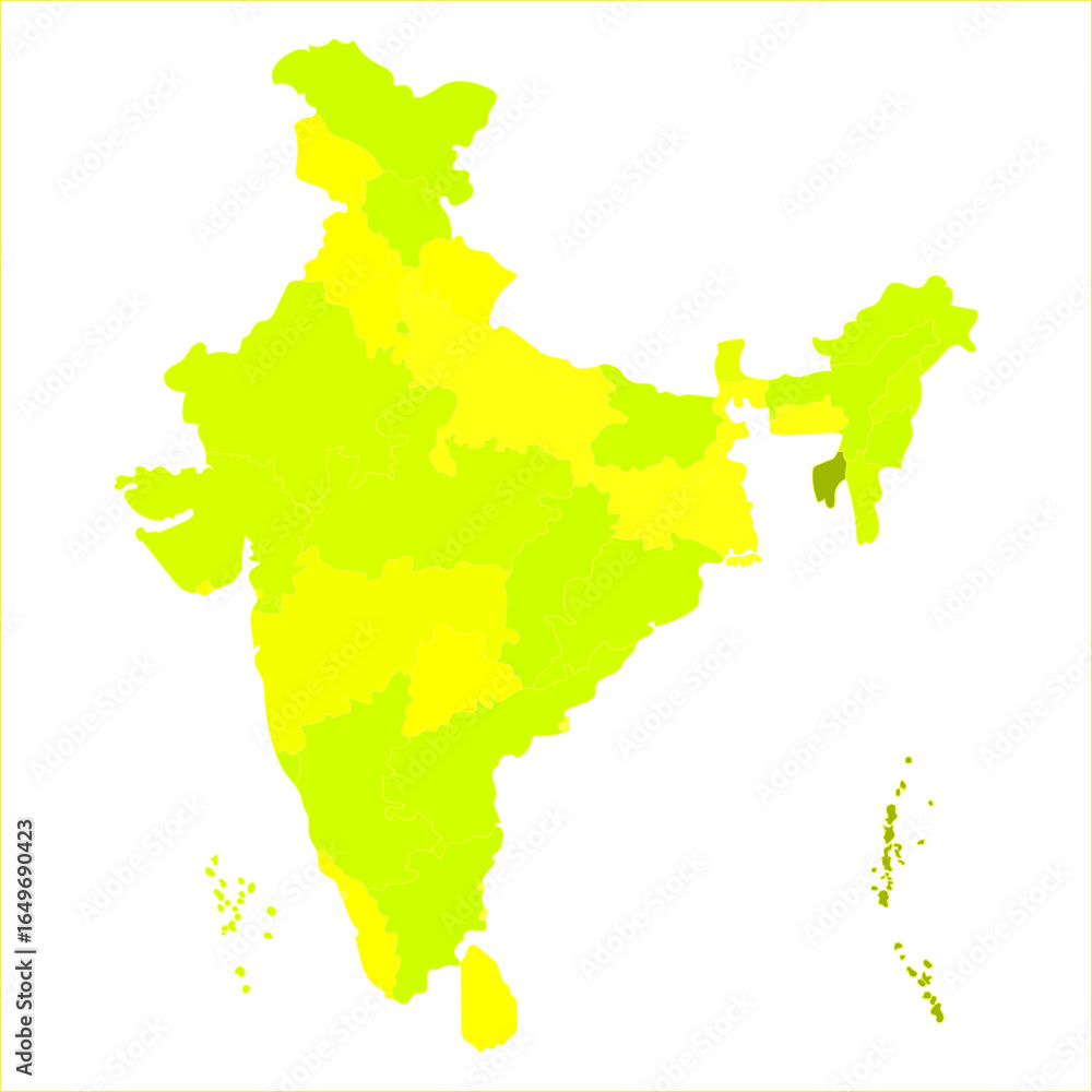 Obraz premium High Resolution India Map, India map for educational purposes with all state and UT details. Indian map state coloured