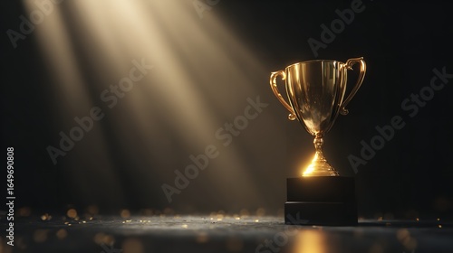 Golden trophy gleaming under the spotlight a symbol of victory and hard earned triumph in the dark