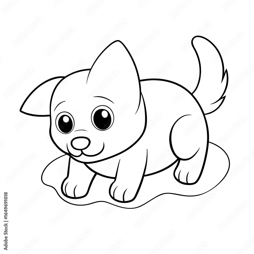 Naklejka premium black outline printable puppy sniffing flower