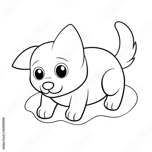 black outline printable puppy sniffing flower