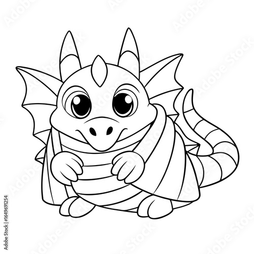 black outline printable dragon sipping tea