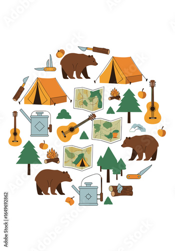 Adventures in the great outdoors exploring nature with tents and bears roaming free