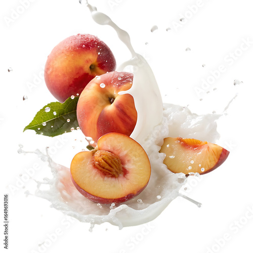 Wallpaper Mural Fresh peaches splashing in cream isolated on transparent background Torontodigital.ca