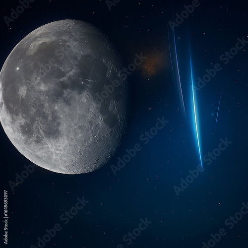 Cosmic Ballet: Meteors Dance Beside the Moon