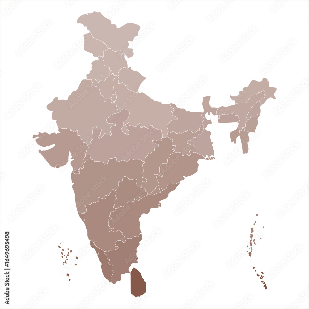 Obraz premium India Capitals Map, Large political map of India with color-coded states for easy reference. Indian map state coloured