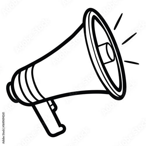 Outlined Black and White Megaphone with Sound Waves for Announcement or Protests
