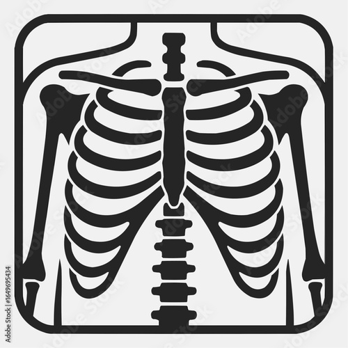 Anatomical illustration of human rib cage and spine in black design  