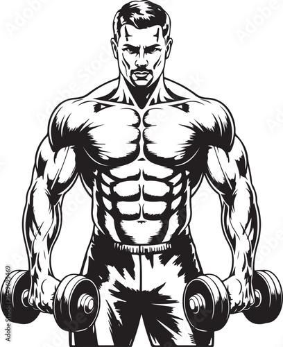 Muscular Man Holding Dumbbells with Intense Expression bodybuilding fitness