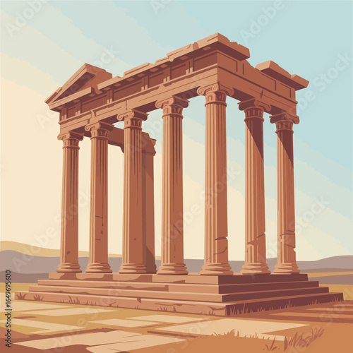 This illustration depicts an ancient Greek temple with majestic columns, evoking a sense of history and architecture, symbolizing the foundations of classical civilization.
