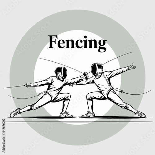 Two fencers engage in a duel, highlighting the intensity and precision of the sport, showcasing the art of fencing through skillful movements and strategy.