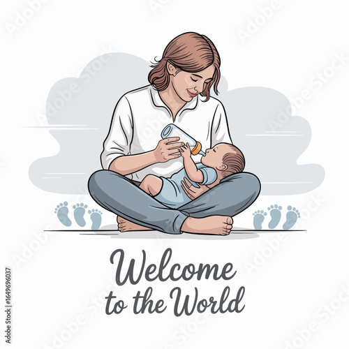 A heartwarming illustration of a mother caring for her baby, symbolizing love, nurturing, and family connection, ideal for child-related projects and themes.