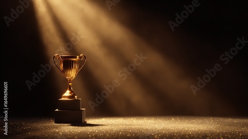 A gleaming golden trophy bathed in spotlight celebrates victory and accomplishment with dramatic
