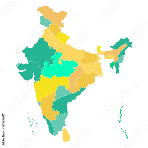 India Labeled Map, High-quality India map with all state boundaries for business and travel guides. Indian map state coloured