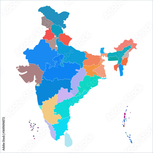 India Labeled Map, High-quality India map with all state boundaries for business and travel guides. Indian map state coloured