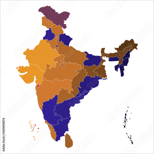 India Labeled Map, High-quality India map with all state boundaries for business and travel guides. Indian map state coloured