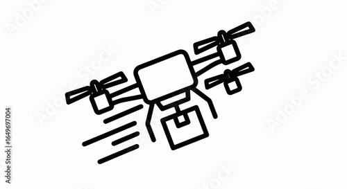 Stylized Line Art Drone Delivering a Package with Motion Lines.