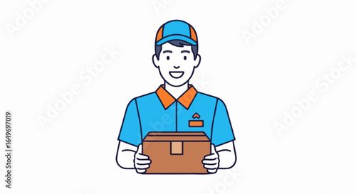 Cheerful Delivery Person Holding a Brown Cardboard Package.