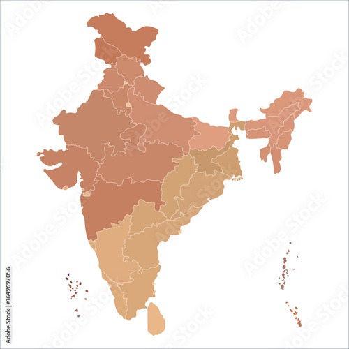 India Labeled Map, High-quality India map with all state boundaries for business and travel guides. Indian map state coloured