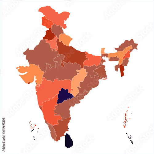 India Labeled Map, High-quality India map with all state boundaries for business and travel guides. Indian map state coloured