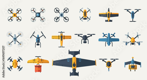 Diverse Collection of Modern Drones and Aerial Vehicles.