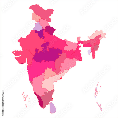 India Labeled Map, High-quality India map with all state boundaries for business and travel guides. Indian map state coloured