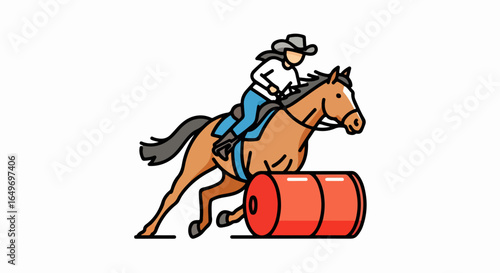 Equestrian athlete skillfully maneuvers horse around a barrel in a rodeo competition.