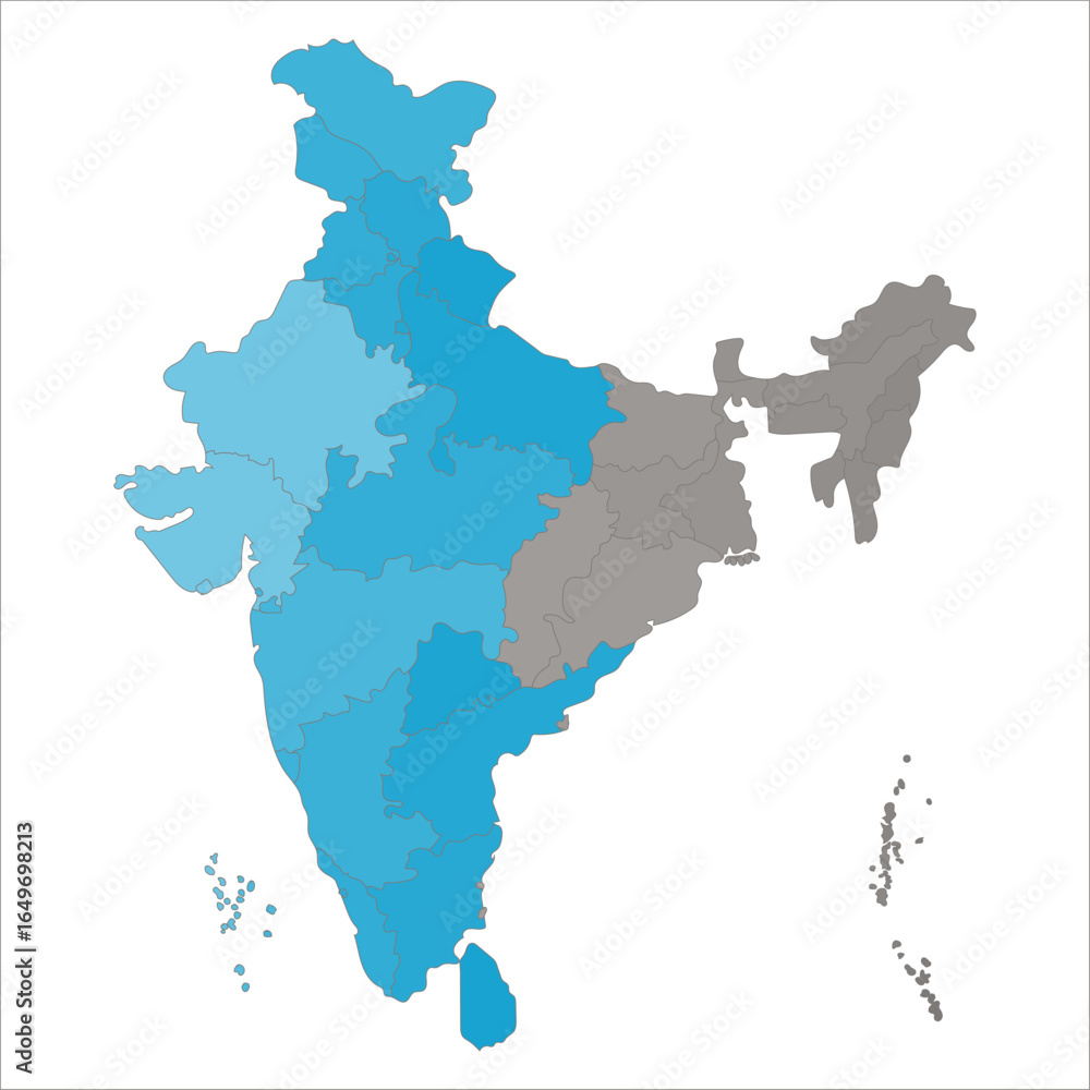 Obraz premium India Map Design, Detailed India map for learning, travel, and infographic design. Indian map state coloured