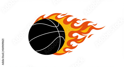Flaming Basketball with Fire Trail on White, Sports, Competition