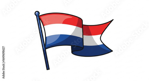 Cartoon waving flag of Netherlands on a white background, national symbol