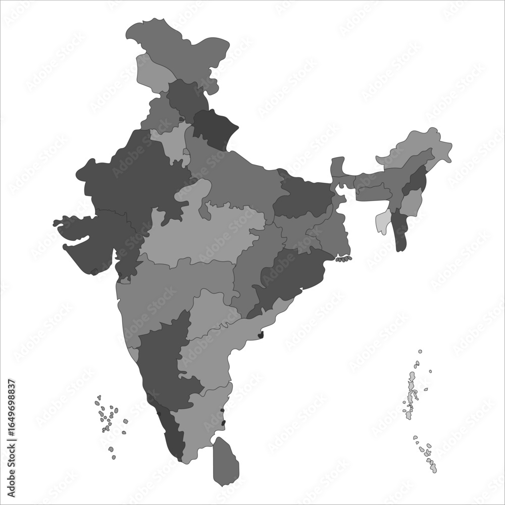 Obraz premium India Map Outline, Accurate India map with clear state names and capitals for study and research. Indian map state coloured