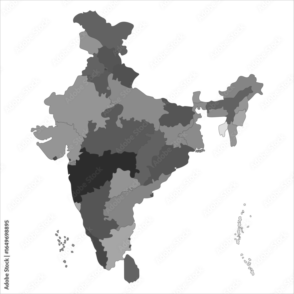 Obraz premium India Map Outline, Accurate India map with clear state names and capitals for study and research. Indian map state coloured