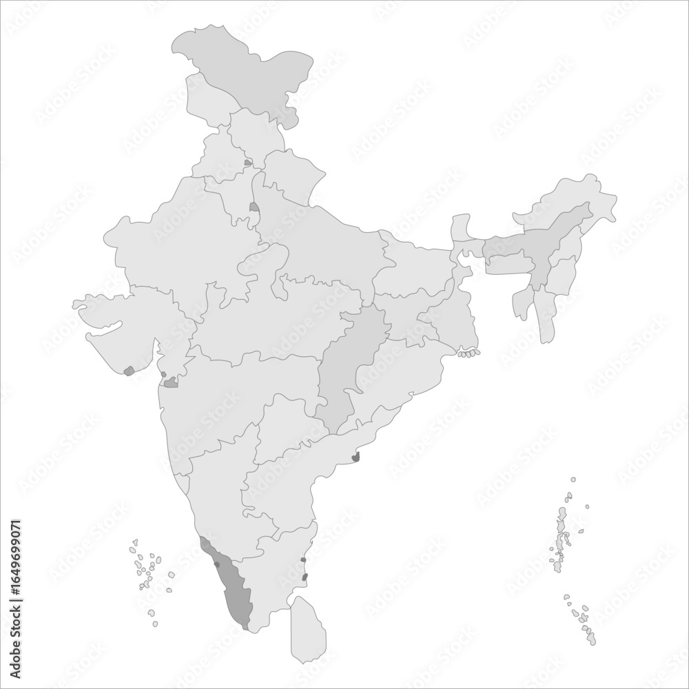 Obraz premium India Map Outline, Accurate India map with clear state names and capitals for study and research. Indian map state coloured