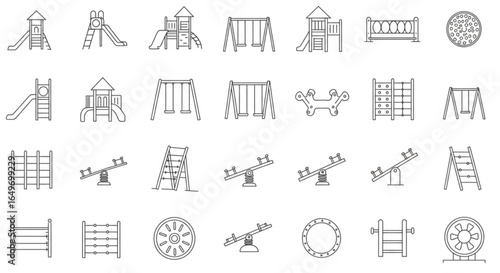 Playground Equipment Line Icons, Swings, Slides