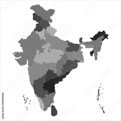 India Map Outline, Accurate India map with clear state names and capitals for study and research. Indian map state coloured
