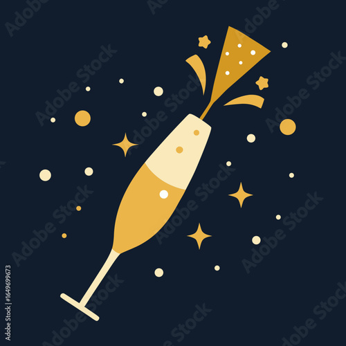Champagne celebration with bubbles and stars