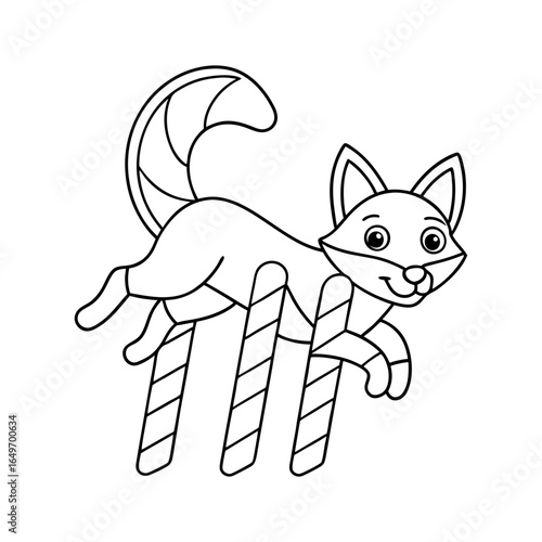 black outline printable fox jumping over cactus
